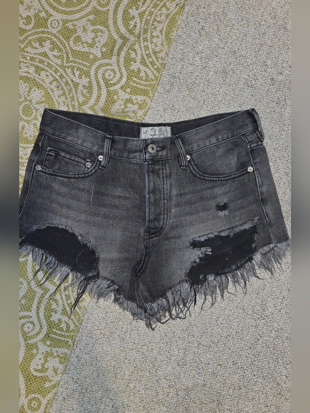 We The Free Washed Black High-Rise Denim Shorts